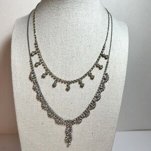 Lot of two rhinestone necklaces silver tone suitable for child or pre-teen